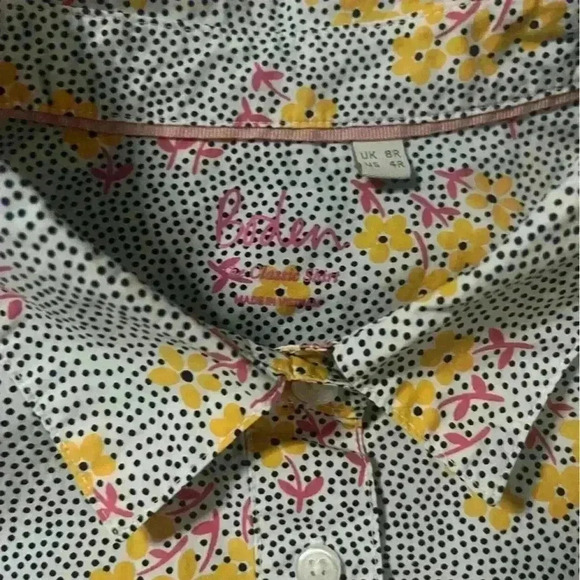 Boden 100% Cotton Polka Dot Floral Button Down Top Size 4R - Picture 4 of 8